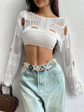 Spring And Summer New Tuk Hollow Hole Design Knitted Shirt Short