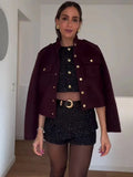 Burgundy Gold Buttoned Short Jacket-Outfit