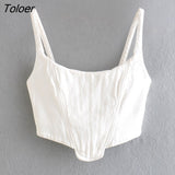 Women Chic Sexy Sewing Decorative Corset Camis Tank High Street Lady Summer Back Zipper Slim Vest Solid Crop Tops