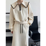 Women's Zipper Lapel Collar Sweatshirt + Drawstring Skirt Two-piece