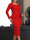Large Size Women's Autumn And Winter New Long-Sleeved OL Temperament Elegant Lotus Leaf Side African