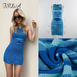 2021 Knit Crop Top Women Sleeveless Y2K Basic T Shirts Casual Summer Off Shoulder Blue O Neck Tank Top Vintage