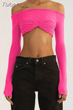 Shoulder See Through Mesh Women's T-shirt Spring 2023 Y2k Tops Long Sleeve Crop Tees Streetwear Sexy Ruched T Shirts