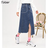 Women Denim Skirt 2022 Autumn A Line A Line Irregular Middle Waist Split Chic Casual Streetwear Midi