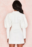 Fashion White Puff Long Sleeve Button Up Midi