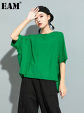 Women Green Red Back Ruffles Split Big Size T-shirt New Round Neck Half Sleeve Fashion Tide Spring Summer 2023