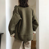 Winter Women Fashionable Soft Double-Sided Wearable Imitate Lambswool Coat Loose Padded Cocoon Woolen