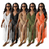 Toloer New Women's Long Tassel Hollow Knit One-Piece Swimsuit-Outfit
