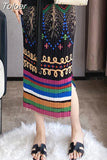 Skirts for Women 2023 Faldas Mujer De Moda High Waist A-line Loose Print Long Jupe Fashion Folds Split Pleated Chic