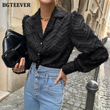 Elegant Notched Collar Women Tassels Shirts Blouses 2021 Spring New Single-breasted Female Workwear Shirts Tops