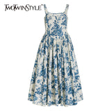Casual Slim Print Temperament Dress Female Square Collar Sleeveless Fashion Dresses For Women Summer Style 2021