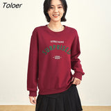Women Fleece Sweatshirts 2022 Winter Long Sleeve O Neck Hoodie Letter Print Multicolor Casual Streetwear