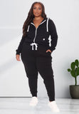 Plus Size Contrast White Zipper Long Sleeve Hoodies And Pant