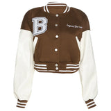 Sisterlinda Autumn Patchwork Letter Print Short Jacket Women Casual High Street Baseball Coat Female Sporty Y2K Sweatshirts