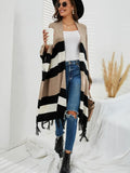 New Autumn Fashion Long Fringed Multicolor Winter Warm Shawl and Wrap Striped Knitted Pashmina Striped Cape Sweater