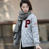 2024 Winter Retro Hong Kong Style Loose Diamond Baseball Clothes Cotton-Padded Coat Female Popular Logo Light Cotton-Padded Coat-Outfit