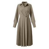Pleated Fashion Elegant Work OL Party Casual Vestidos Shirtdress Vintage Dresses ZANZEA Women Spring Sleeved A-line Lapel