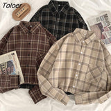 Women Shirts Baggy Plaid Long Sleeve Chic Fashion Simple Casual New Females Spring Tops All-match Streetwear Retro