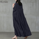 ZANZEA 2022 Vintage Summer Maxi Dress Women's Pleated Sundress Half Sleeve Long Vestidos Female Casual O Neck Robe