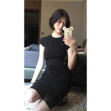 Niche High-End Set Women's 2025 Summer Body-Repair Short-Sleeved Blouse Mesh Lattice