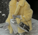 Solid Collar Faux Fur Coat-Outfit