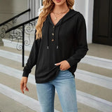 Autumn And Winter New Solid Color Hooded Buttons Loose Long-Sleeved Women's