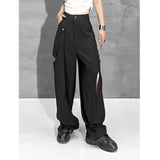 High Waist Black Hollow Out Long Casual Wide Leg Trousers New Loose Fit Pants Women Fashion Spring Autumn 2023