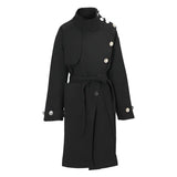 Women Button Irregular Big Size Long Trench New Stand Collar Long Sleeve Windbreaker Fashion Spring Autumn 2023