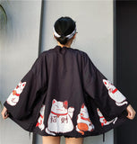 2023 Japanese Kimonos Cat Print Cardigan Harajuku Loose Kimono Pink Blouses feminino Outerwear Shirts Women Coats