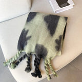 Leaf Print Mohair Scarf Handmade Gradient Cashmere Scarf for Women in Winter