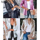 Sequin Lapel Women Blazer Coat 2023 Autumn Fashion Long Sleeve Women Jacket Elegant Turn-down Collar Office Lady