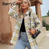 Graduation party Autumn winter vintage plaid shirts women Long sleeve lapel thickness blouse shirt female Oversized pocket loose