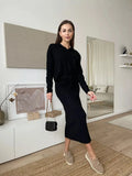 Knitted Suit For Women's Knitted Yarn For The Autumn/Winter 2025 Soft Open-Fork Sweater Plus T-Shirt With Half-Body