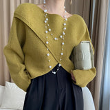 Green Cross Big Size Knitting Sweater Loose Fit Round Neck Long Sleeve Women Pullovers New Fashion Tide Autumn Winter