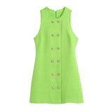 Woolen Tweed Dress Green Sleeveless Spring Vintage Office Ladies Short Dresses Za 2021 Women Blazer Robe Femme
