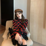 Korobov 2021 Autumn Winter New Women Embroidery Knit Pullovers Korean Long Sleeve Hit Color Patchwork Sweaters Women