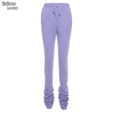 Sisterlinda Street Style Gray Sweatpants for Women Drawstring Casual Extra Long Stacked Pants Winter Thick Warm Trousers
