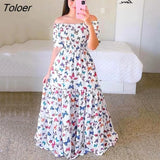 Women's Rainbow Long Dress Fashion Sexy Off Shoulder A-line Printed Maxi Dresses Boho Retro Party Evening Vestidos