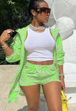 Casual Print Long Jacket and Matching Shorts Set 703-0-Outfit