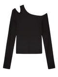 Fashion Women's Knitted Pullover Oblique Collar Long Sleeve Off Shoulder Hollow Out Sweater Female Autumn 2023 New