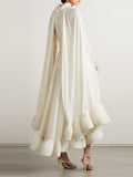 Temperament Dresses For Women Stand Collar Cloak Sleeve High Waist Ruffles Irregular Hem Dress Female Fashion