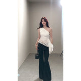 Price White Irregular Slanted Shoulder Sling Vest Women's Summer Design Slimming High-End Feel