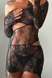 Fashion Women's Dress New One-shoulder Long Sleeve Patchwork Lace Slim Hollow Out Dresses Female Tide Summer 2023
