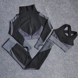 Fitness Sport Gym Suit Seamless Women Workout Sets Long Sleeve 3PCS Clothing Female Sport Gym Suits Wear Running