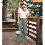Pants Women Button Decor High Waist Wide Leg Pants Elegant Loose Trousers Korean Fashion
