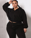 Plus Size Zipper Long Sleeve Hoodies And Pant 2 Piece