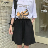 Women Summer Loose 3XL Solid Embroidery BF Wide-leg Knee-length Harajuku Casual Simple Ins Trendy All-match Students