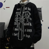 Pullover sweater women loose oversized Harajuku style religious Gothic cross jacquard thickened men and women knitted