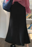 Long Satin Skirt Women Elegant Korean Fashion High Waist Solid Silk A-line Skirt Office Lady Casual Summer Fashion