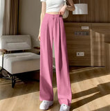 Toloer Leg Pants Women's Pants Down Loose High Waist Pink Trousers Spring And Autumn Suit Narrow Version Straight Leg Casual Floor Trousers-Outfit